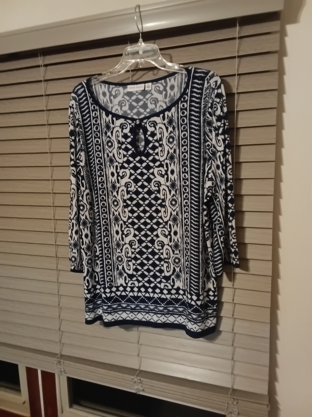 Susan Graver Navy and White Printed Scoop Neck Tunic